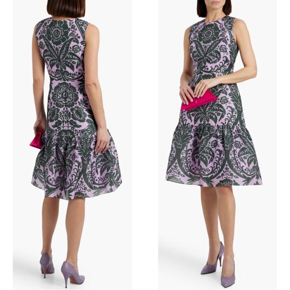 CAROLINA HERRERA Sleeveless Ruffle Tier Hem Floral Print Silk Dress Size 6